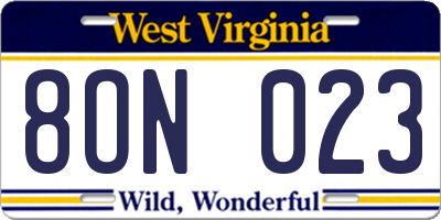 WV license plate 8ON023