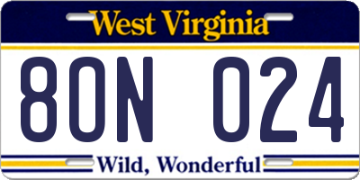 WV license plate 8ON024