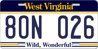 WV license plate 8ON026