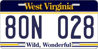 WV license plate 8ON028