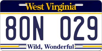 WV license plate 8ON029