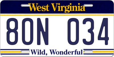 WV license plate 8ON034