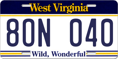 WV license plate 8ON040