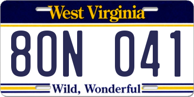 WV license plate 8ON041