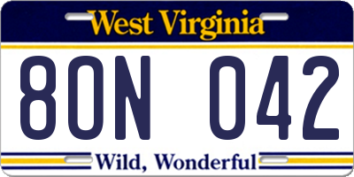 WV license plate 8ON042
