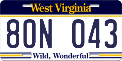 WV license plate 8ON043