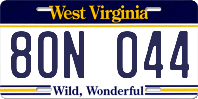 WV license plate 8ON044