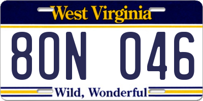 WV license plate 8ON046