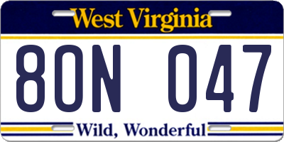 WV license plate 8ON047