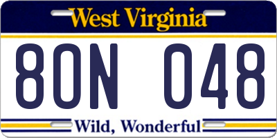 WV license plate 8ON048