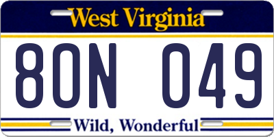 WV license plate 8ON049