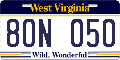 WV license plate 8ON050