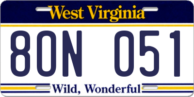 WV license plate 8ON051
