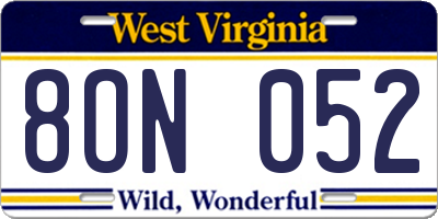 WV license plate 8ON052