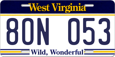 WV license plate 8ON053
