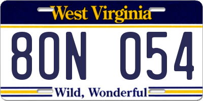 WV license plate 8ON054