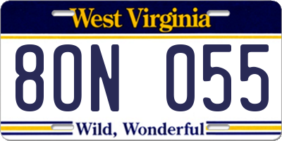 WV license plate 8ON055