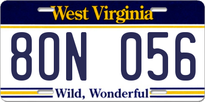 WV license plate 8ON056