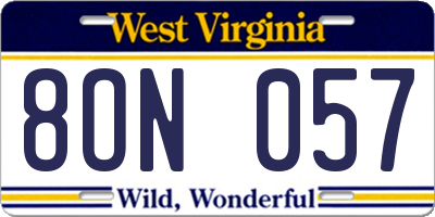 WV license plate 8ON057