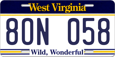 WV license plate 8ON058
