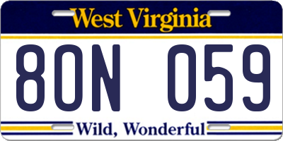 WV license plate 8ON059