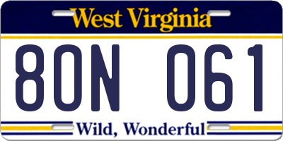 WV license plate 8ON061