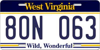 WV license plate 8ON063
