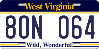 WV license plate 8ON064