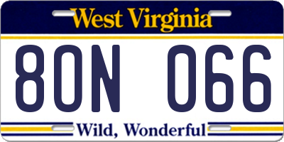 WV license plate 8ON066