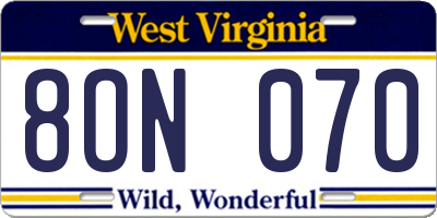 WV license plate 8ON070