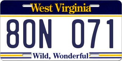 WV license plate 8ON071