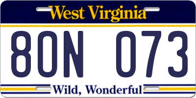 WV license plate 8ON073