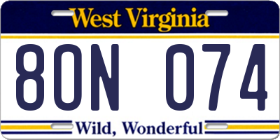WV license plate 8ON074