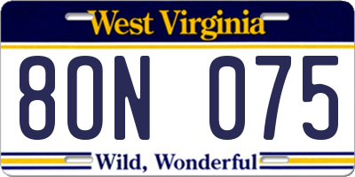 WV license plate 8ON075