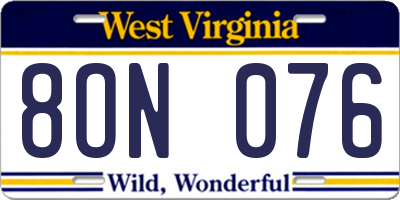 WV license plate 8ON076