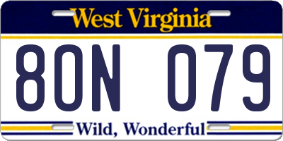 WV license plate 8ON079