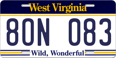 WV license plate 8ON083