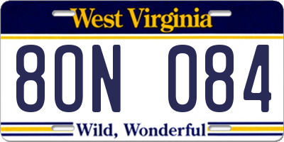 WV license plate 8ON084