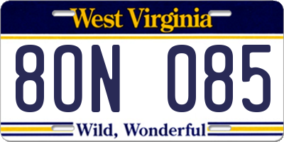 WV license plate 8ON085