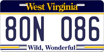 WV license plate 8ON086
