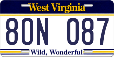 WV license plate 8ON087