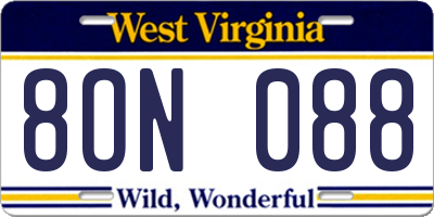 WV license plate 8ON088