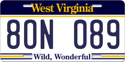 WV license plate 8ON089