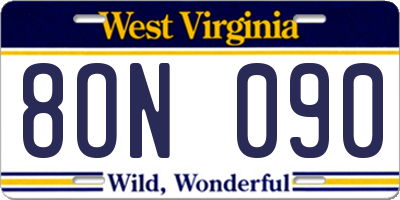 WV license plate 8ON090