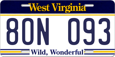 WV license plate 8ON093