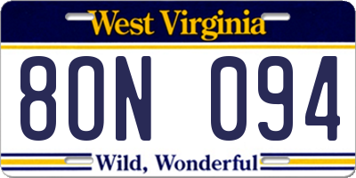 WV license plate 8ON094