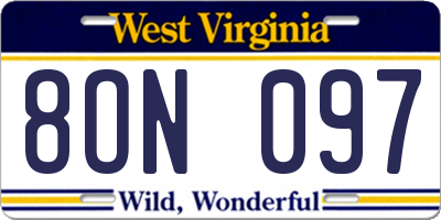 WV license plate 8ON097