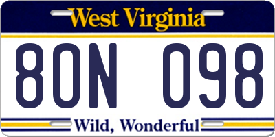 WV license plate 8ON098