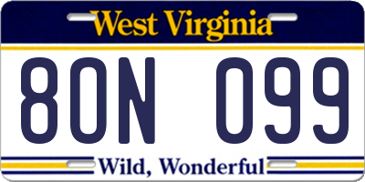 WV license plate 8ON099