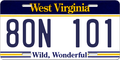 WV license plate 8ON101